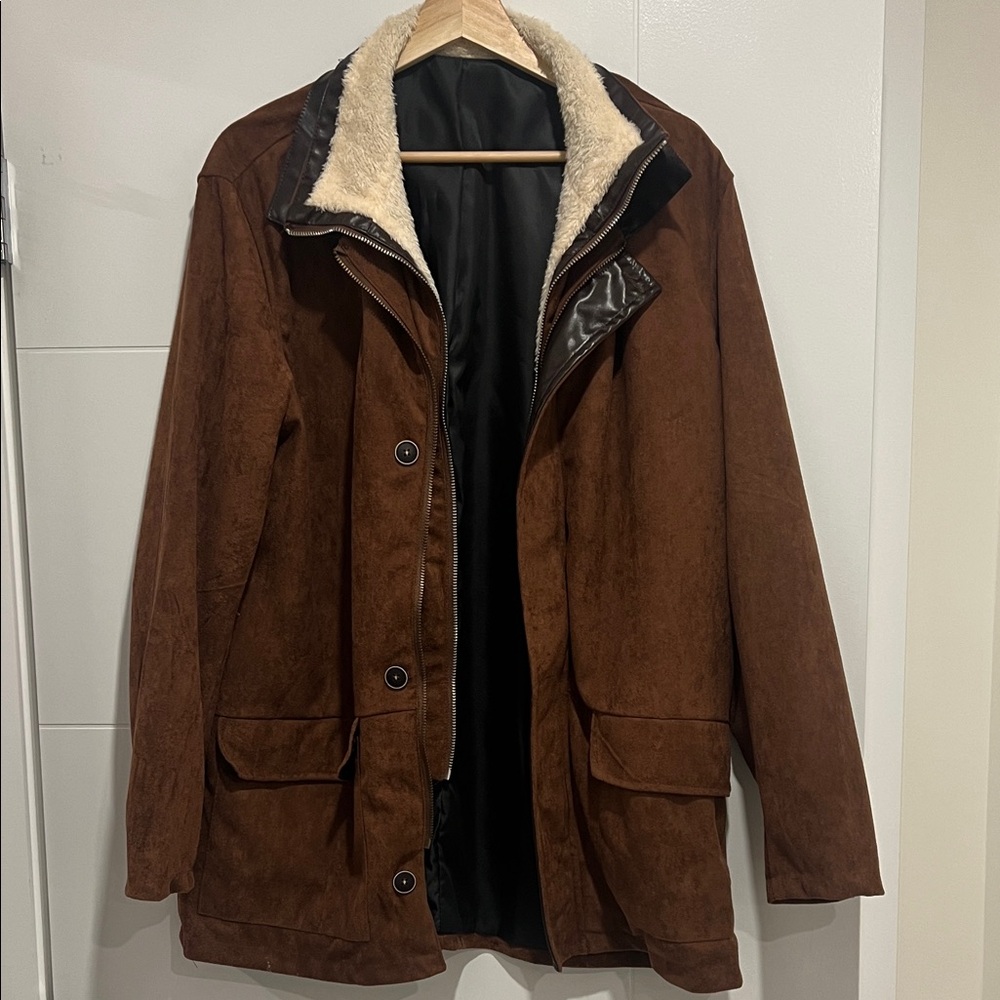 Men's Brown Suede Jacket with Shearling Collar